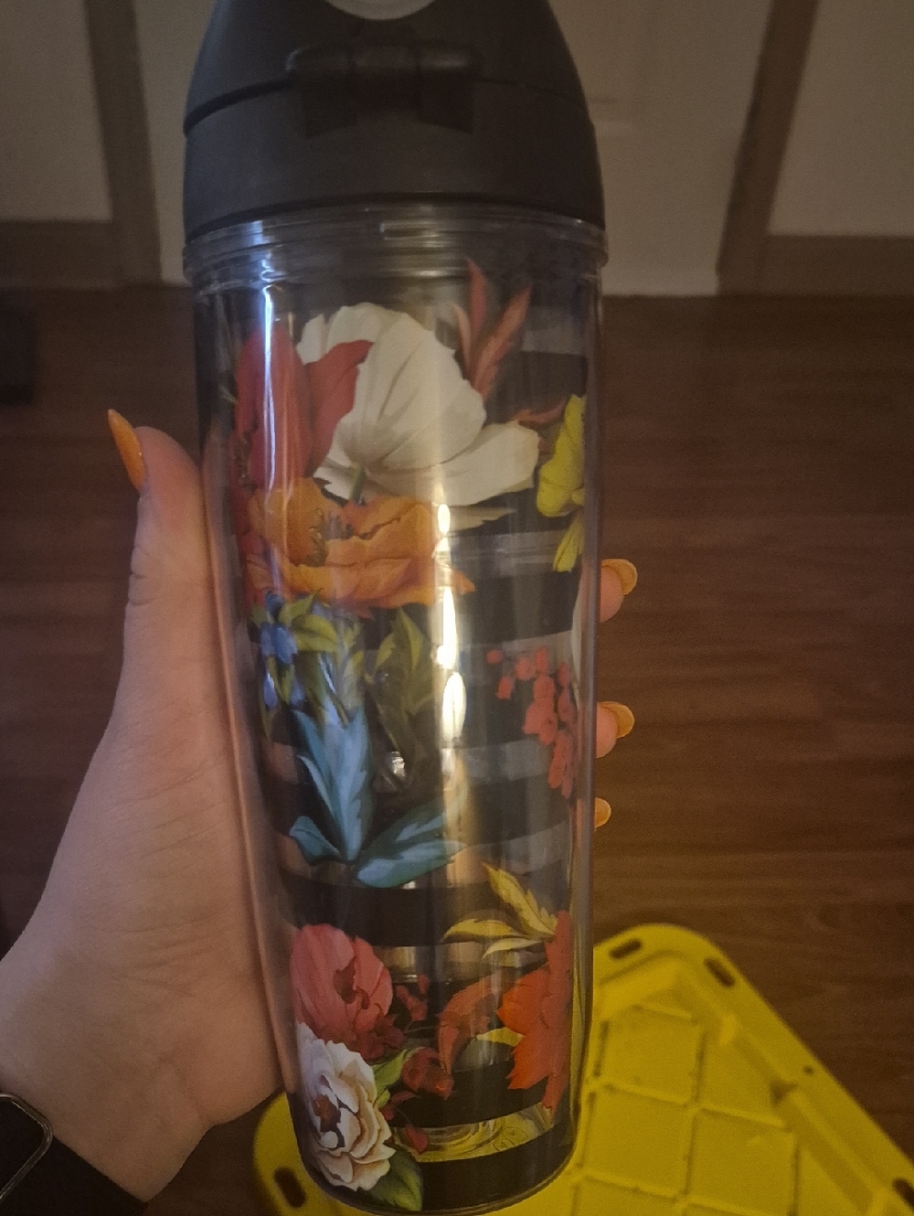 tervis Floral Black Striped Tumbler with Multicolor Flowers